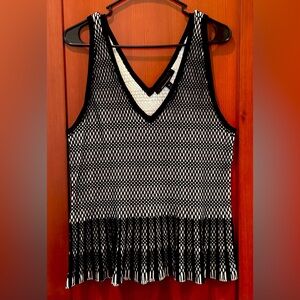 White House Black Market V-Neck Black and White Tank Top